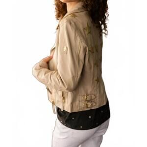 NEW MAURITIUS christy rf star detail leather jacket in gold